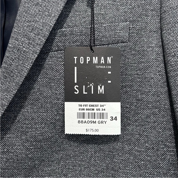 TOPMAN Skinny Fit Single Breasted Suit Blazer Men's Size 34R Gray Payner NWT - Picture 3 of 5